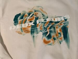 D&F Ricky Singh "Deux Fleurs" Floral Graphic Sweatshirt Off White Small